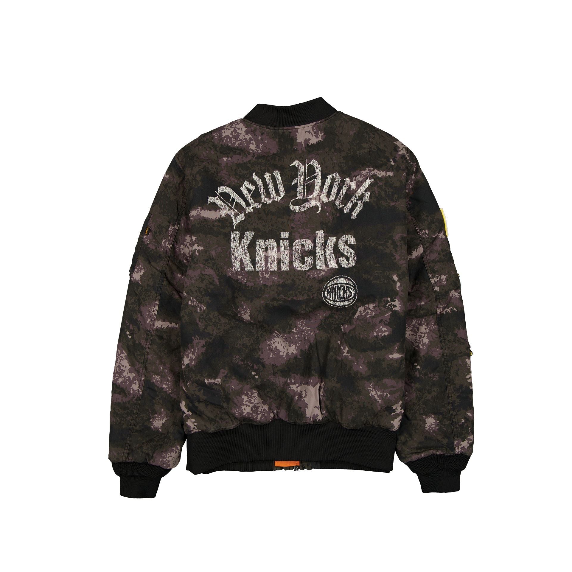 Alpha Industries x New York Knicks Black Camo MA-1 Bomber Jacket