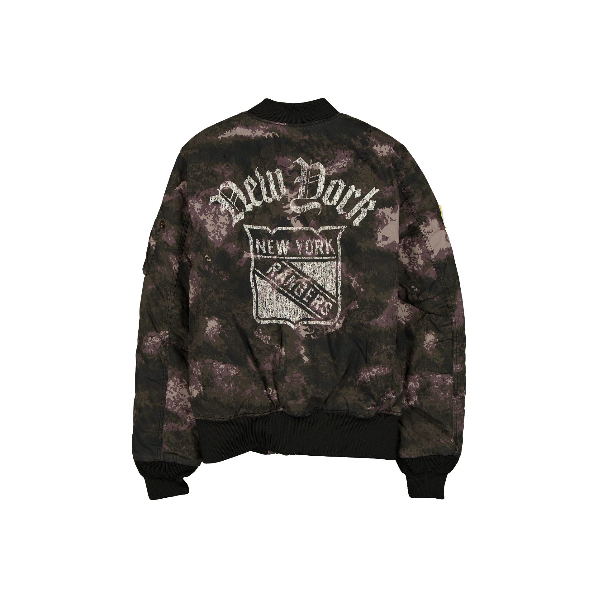 Alpha Industries x New York Rangers Black Camo MA-1 Bomber Jacket