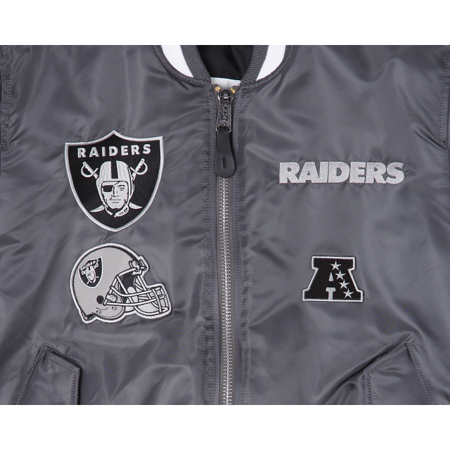 Alpha Industries X Las Vegas Raiders Gray MA-1 Bomber Jacket