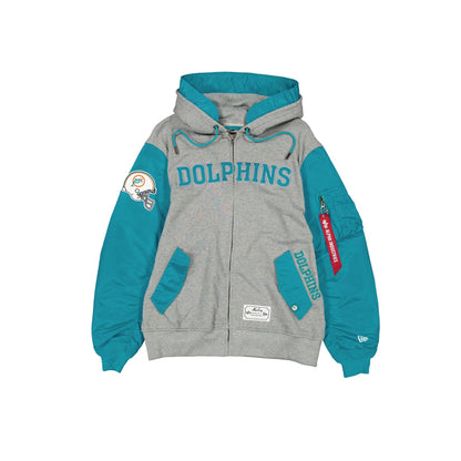 Alpha Industries x Miami Dolphins Historic Gray MA-1 Full Zip Fleece Jacket