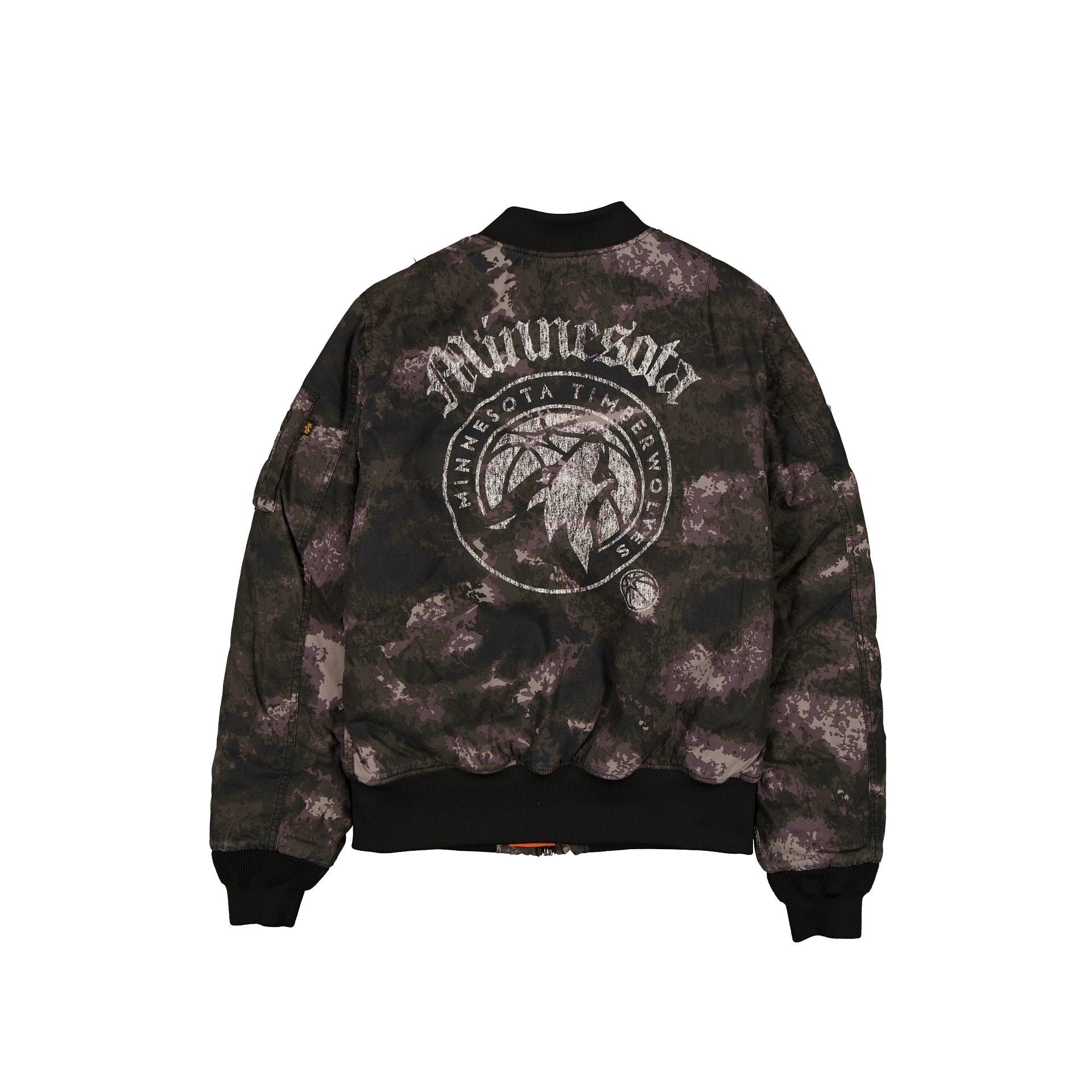 Alpha Industries x Minnesota Timberwolves Black Camo MA-1 Bomber Jacket