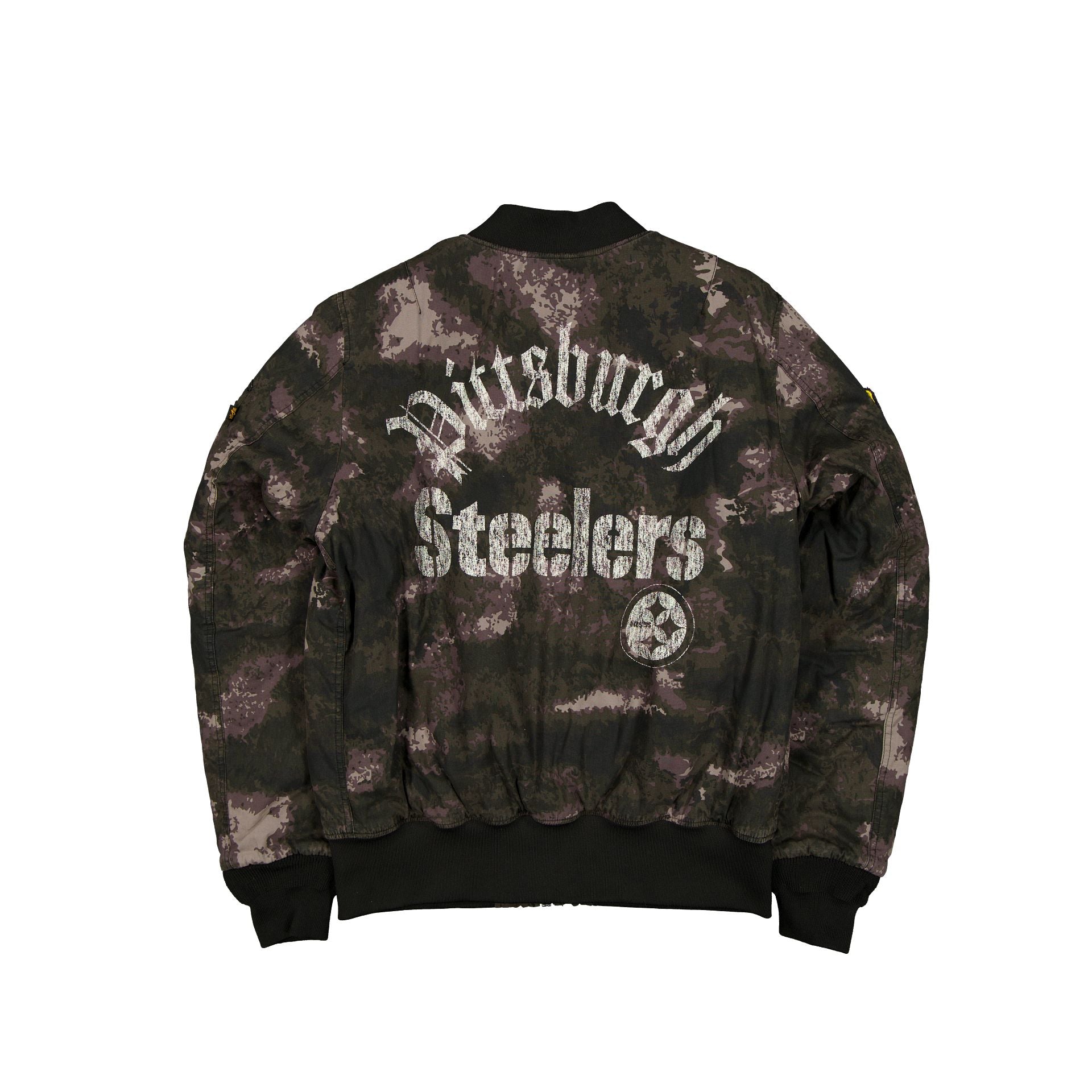 Alpha Industries x Pittsburgh Steelers Black Camo MA-1 Bomber Jacket