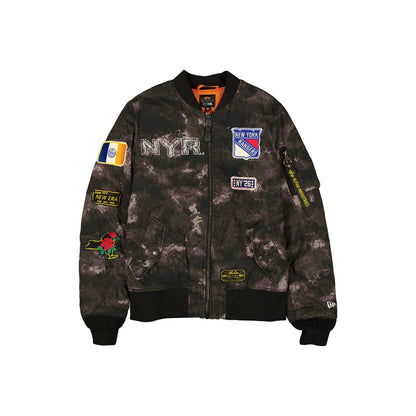 Alpha Industries x New York Rangers Black Camo MA-1 Bomber Jacket