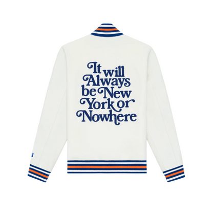 New York or Nowhere x New York Mets Chrome White Motto Varsity Jacket